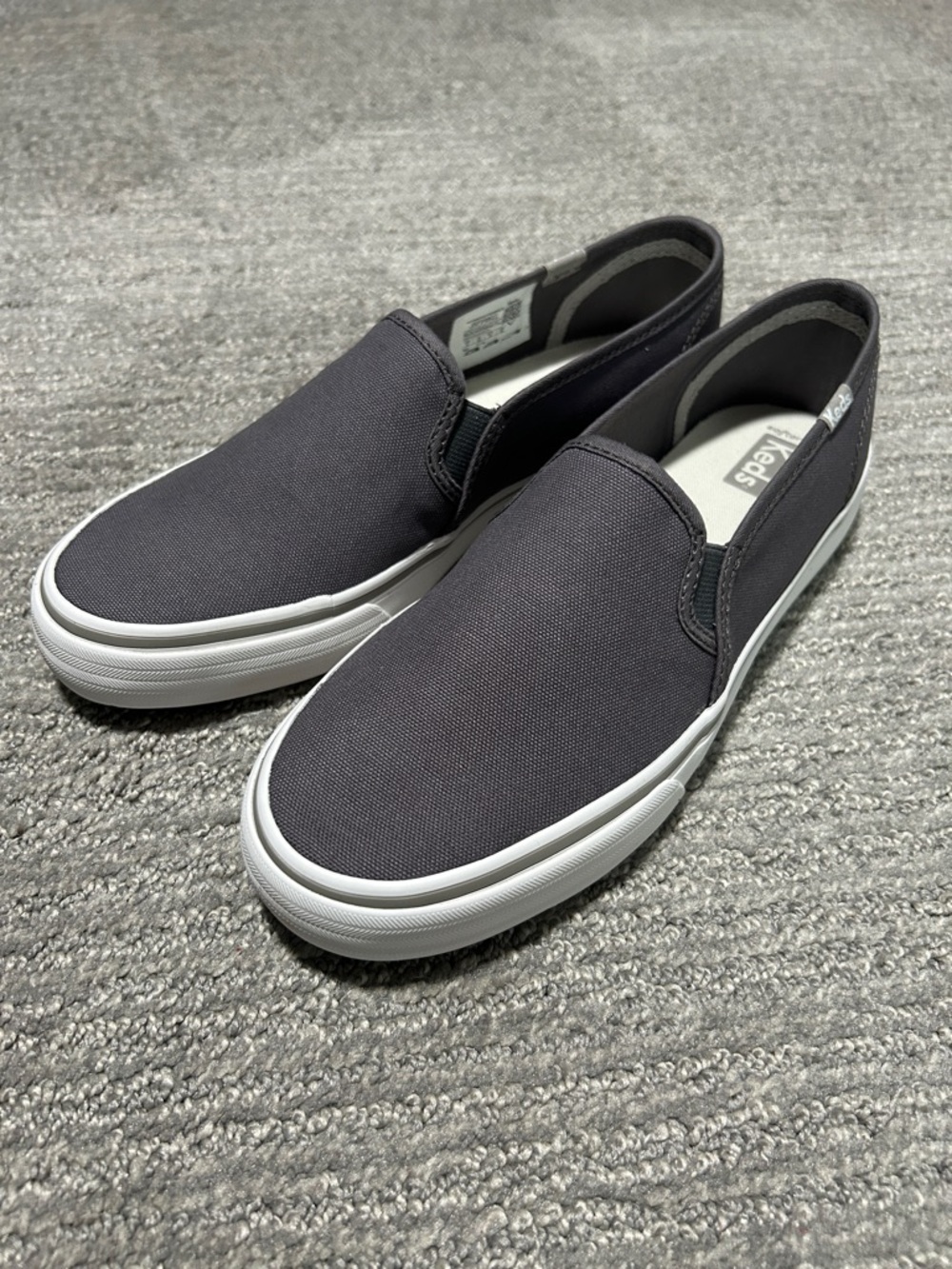 Keds Slip-On Loafers in Charcoal and White